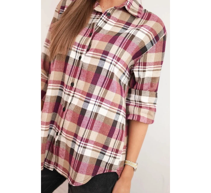Dámská bavlněná košile s delším zadním dílem kostkovaná model 21379166 - K-Fashion Dámská bavlněná košile s delším zadním dílem kostkovaná model 21379166 - K-Fashion
