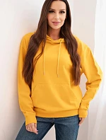 Dámská mikina s kapucí a klokaní kapsou z pletené bavlny hořčicová