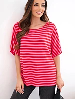 Dámská bavlněná pruhovaná halenka s krátkým rukávem červená