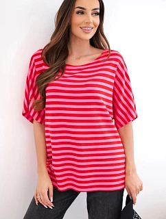 Dámská bavlněná pruhovaná halenka s krátkým rukávem červená