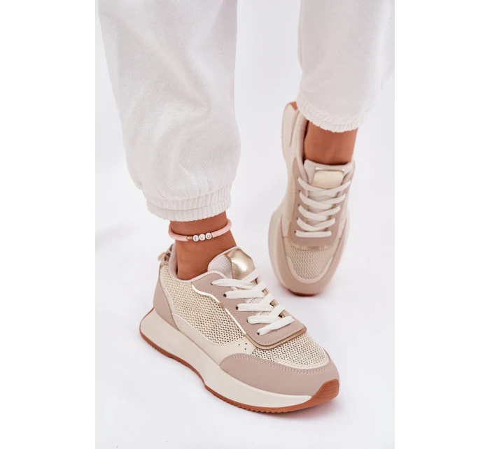 Dámské Sportovní Boty S Síťovinou Na Platformě Béžové Poova