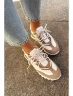 Dámské kožené polobotky sneakers Artiker – béžovo/zlaté