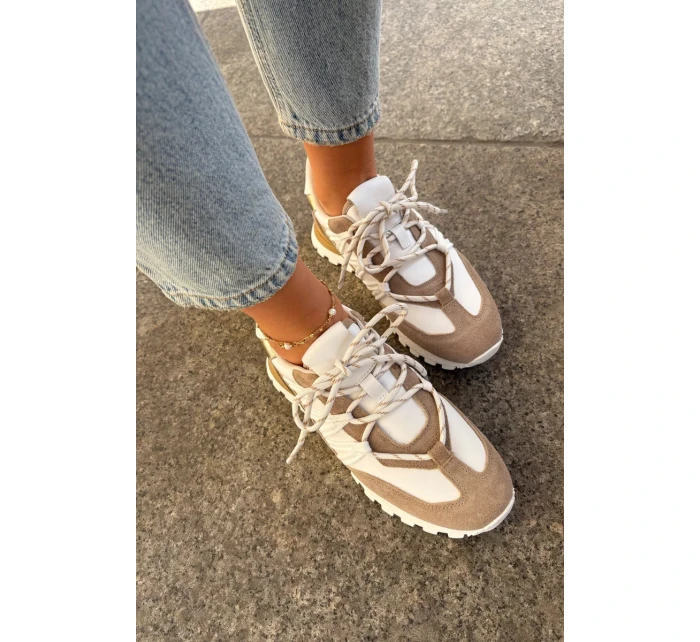 Dámské kožené polobotky sneakers Artiker – béžovo/zlaté