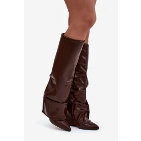 Dámské kotníkové boty se manžetou na sloupku – čokoládové model 21770166 - Kesi