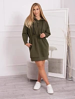 Dámské šaty s kapucí 68470 Khaki zelená - K-Fashion