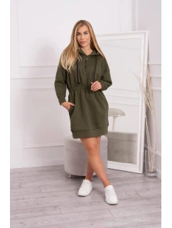 Dámské šaty s kapucí 68470 Khaki zelená - K-Fashion