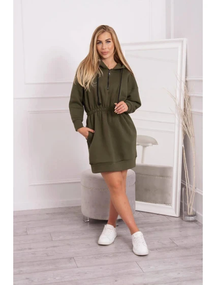 Dámské šaty s kapucí 68470 Khaki zelená - K-Fashion