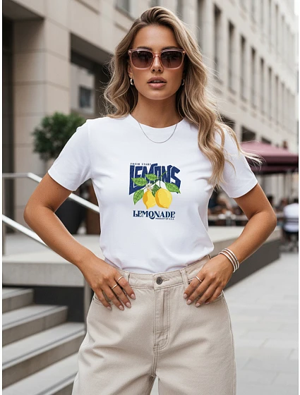 Dámské tričko s potiskem citronu, bavlněné, bílé, FashionStreet NX8033RY Dámské tričko s potiskem citronu, bavlněné, bílé, FashionStreet NX8033RY