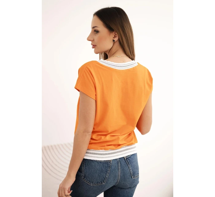 Dámská bavlněná halenka s výstřihem do V a potiskem NEW YORK oranžová