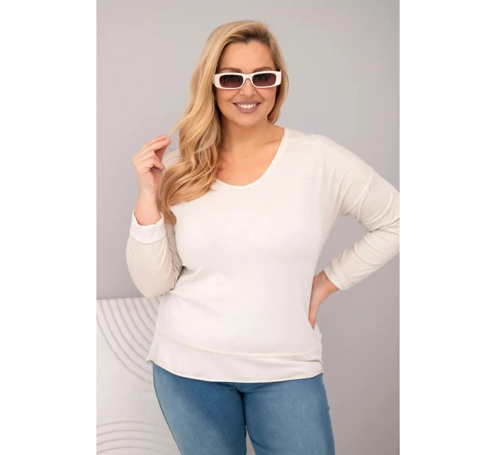Dámská blůza Plus Size s V výstřihem a delším zadním dílem béžová