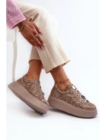 Kožené sportovní boty na platformě model 21657258 Bežové - Maciejka