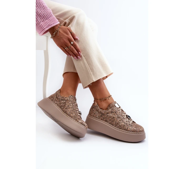 Kožené sportovní boty na platformě model 21657258 Bežové - Maciejka