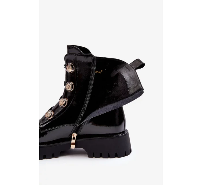 Dámské zateplené kozačky s ozdobnými knoflíky D&A Černá