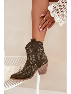 Dámské kotníkové boty Lelira kovbojky se zdobením – tmavě zelené