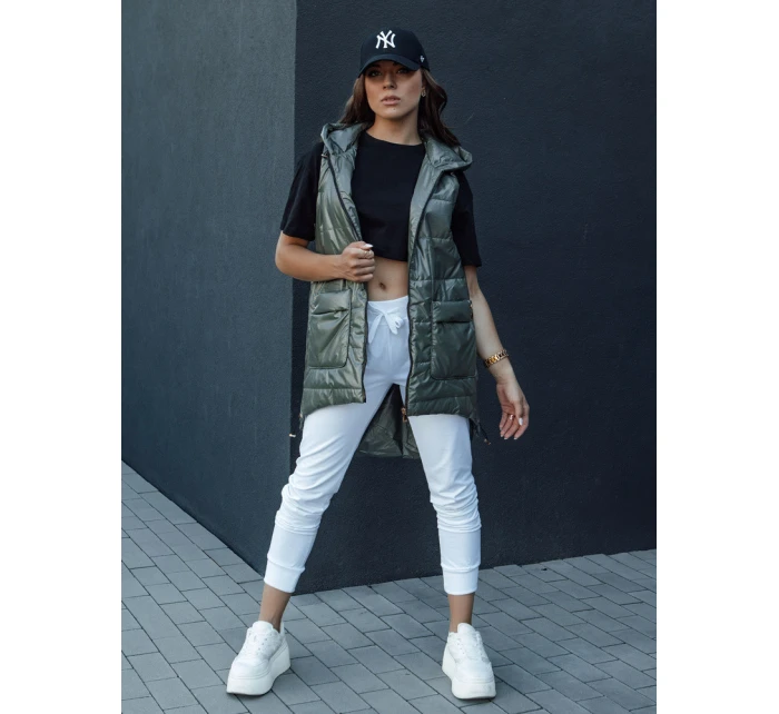 Dámská prošívaná dlouhá vesta s kapucí JESS zelená FashionStreet TY4442