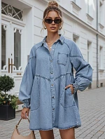 Dámské oversize džínové šaty ve stylu košile FashionStreet EY2688