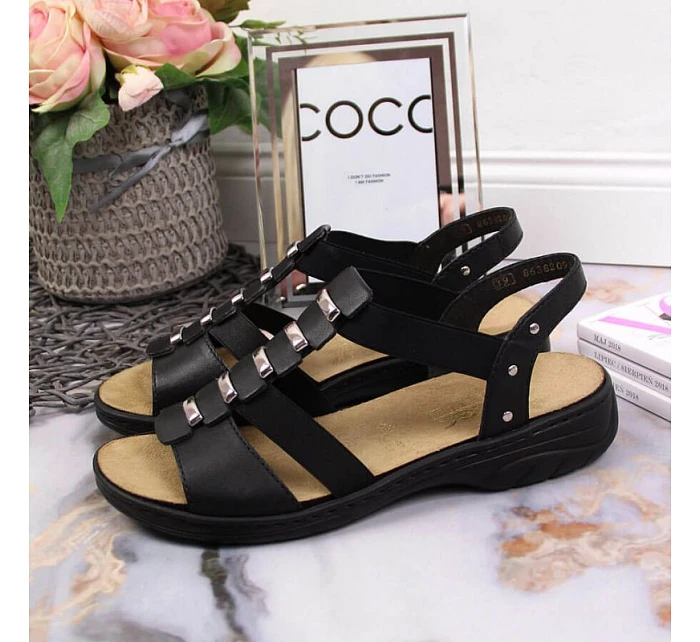 Černé kožené sandály W model 22050404 Rieker - Inny Černé kožené sandály W model 22050404 Rieker - Inny