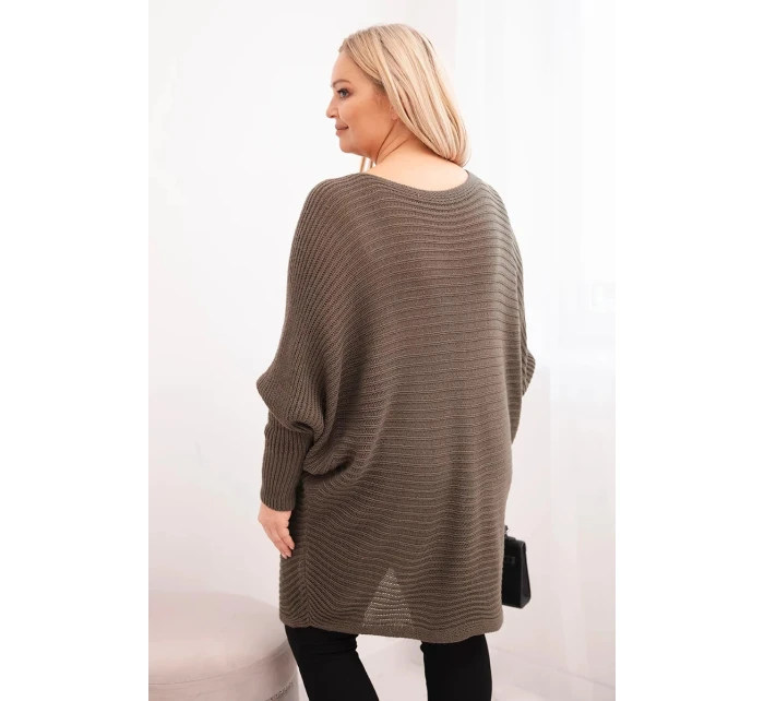 Dámský svetr Plus Size s mohair pončo mocca