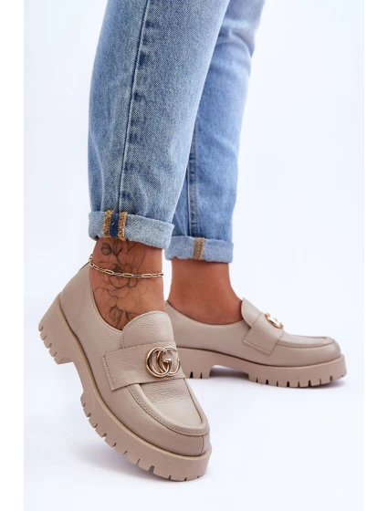 Dámské kůže polobotky s ozdobou Bežové model 21630060 - Laura Messi