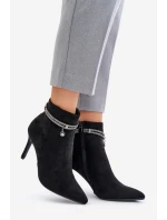 Boty Na Podpatku S Dekorativním Pásem Eko Sametové Vinceza 16469 Černé