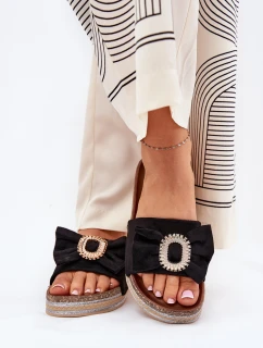 Dámské Sandały Na Platformě S Mašlí A Dekorativní Broží Černé Lenela