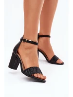 Dámské sandály na podpatku s pleteným pásem černé model 21698564 - EVENTO