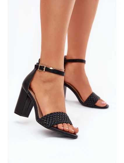 Dámské sandály na podpatku s pleteným pásem černé model 21698564 - EVENTO