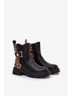 Zateplené Kotníkové Boty Dámské S Zlatým Panterka Černé model 21710048 - Boto Zateplené Kotníkové Boty Dámské S Zlatým Panterka Černé model 21710048 - Boto