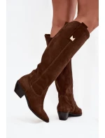 Kožené semišové kozačky zateplené  čokoládové model 21718495 - Zazoo