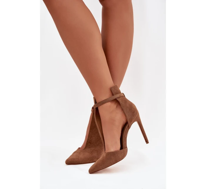 Dámské kotníkové boty na jehlovém podpatku z eko semiše tmavě béžové Amalundi Dámské kotníkové boty na jehlovém podpatku z eko semiše tmavě béžové Amalundi