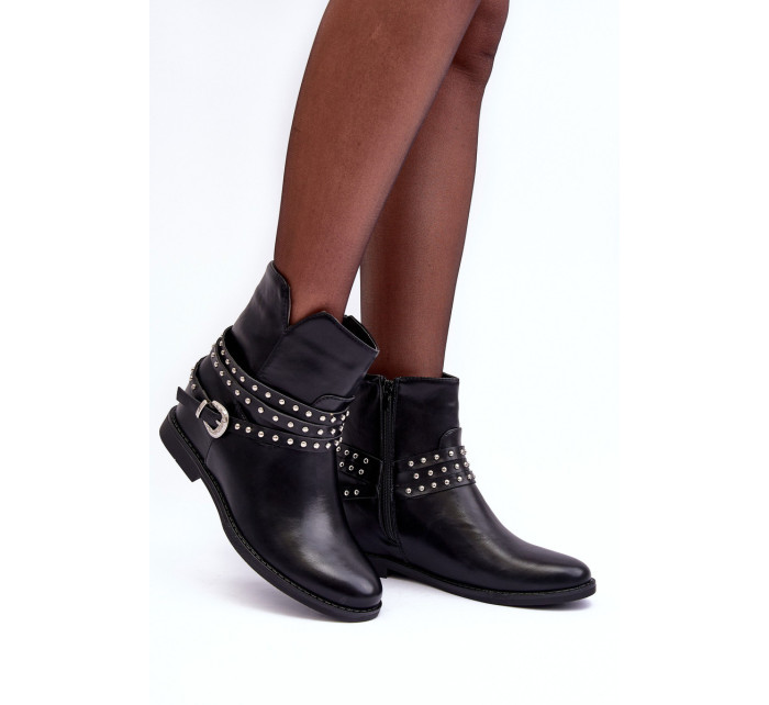 Zdobené kožené dámské ploché boty černé od Adkrana