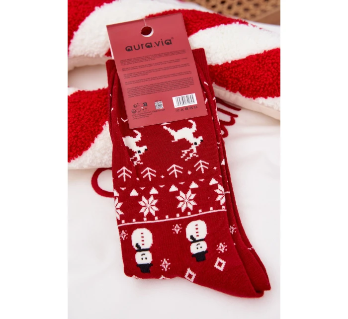 Pánské vánoční ponožky s medvídkem v svetru – červené Pánské vánoční ponožky s medvídkem v svetru – červené