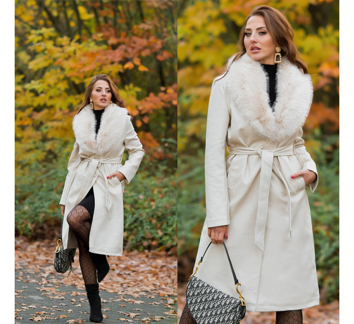 Sexy kožený zimní kabát s detaily z umělé kožešiny
