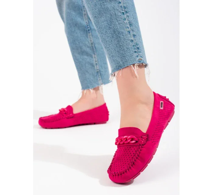 Stylové dámské červené  mokasíny bez podpatku