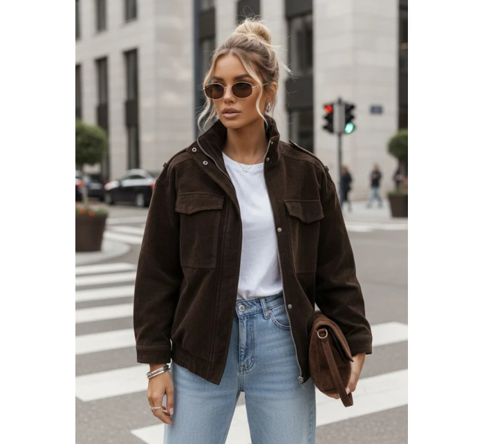 FashionStreet dámská semišová bunda bomber v čokoládové barvě TY5577