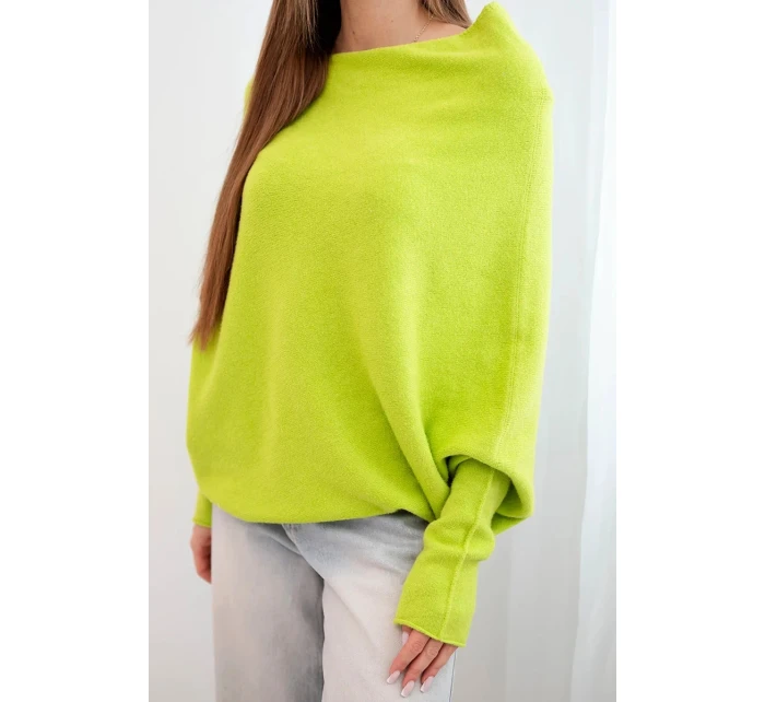 Dámský asymetrický viskózový svetr netopýr pistáciový