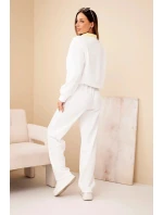 Dámský komplet máslová mikina s límečkem a rovné kalhoty ecru