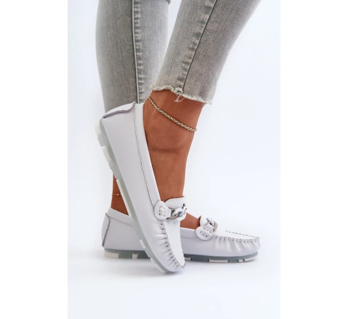 Bílé Dámské Kožené Mokasíny S Ozdobou S.Barski LR339