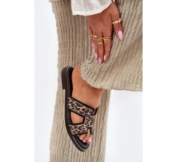 Kožené Ploché Pantofle S Panteřím Vzorem Zazoo 40383 Černé