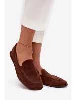 Dámské mokasíny z eko semiše rovné hnědé model 21710877 - Boto Dámské mokasíny z eko semiše rovné hnědé model 21710877 - Boto