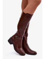 Zateplené dámské kozačky na klínku se řemínkem Sergio Leone KZ25826 hnědé