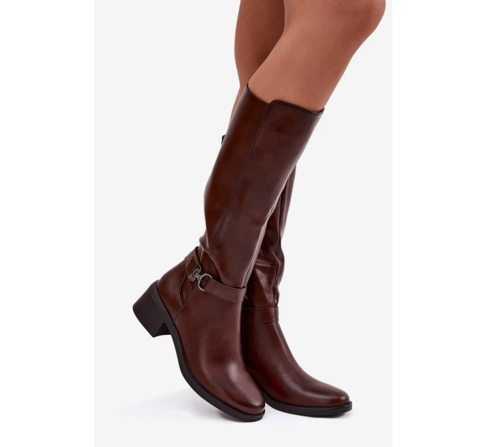 Zateplené dámské kozačky na klínku se  hnědé model 21714139 - SERGIO LEONE