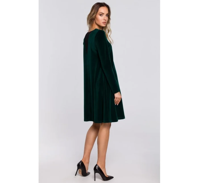 M566 Sametové šaty uvolněného střihu - zelené