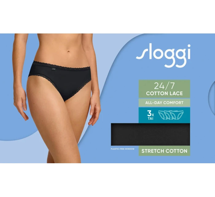 Dámské kalhotky sloggi 24/7 Cotton Lace Tai C3P - černé - SLOGGI Dámské kalhotky sloggi 24/7 Cotton Lace Tai C3P - černé - SLOGGI