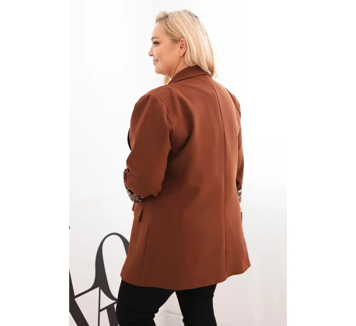 Dámská sako Plus Size s podšívkou v leopardím vzoru čokoládová Dámská sako Plus Size s podšívkou v leopardím vzoru čokoládová