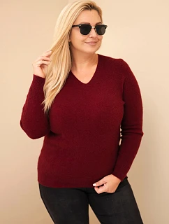 Dámský svetr Plus Size z baby alpaky s dlouhým rukávem bordó barvy