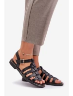 Kožené sandály na plochém podpatku Zazoo 3686 černé Kožené sandály na plochém podpatku Zazoo 3686 černé