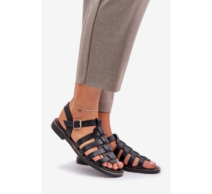 Kožené sandály na plochém podpatku Zazoo 3686 černé Kožené sandály na plochém podpatku Zazoo 3686 černé