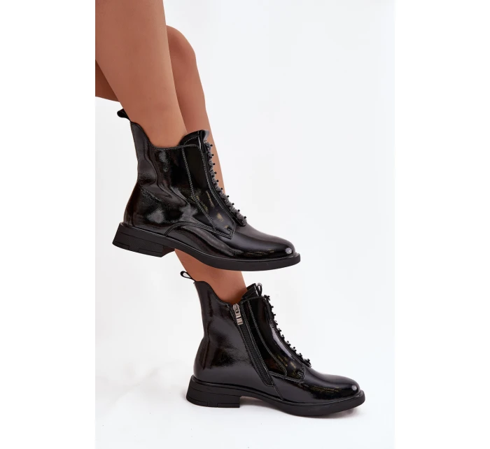 Lakované dámské kozačky z přírodní kůže D&A MR52-108 Černé