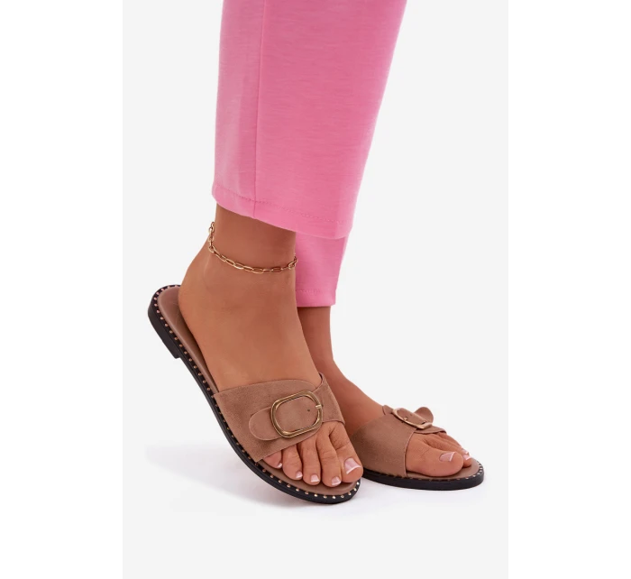 Dámské nazouváky na nízkém podpatku se zlatou sponou Camel Selivelle